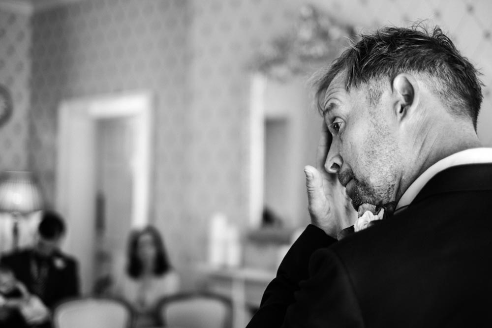 Nervous groom awaits his bride