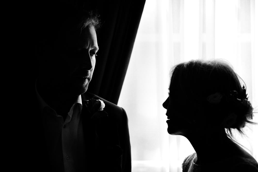 Creative silhouette of bride and groom