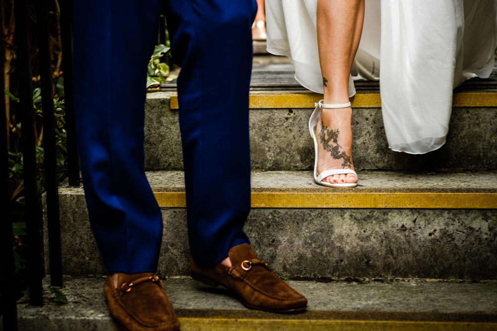 Bride's shoes and foot tattoo